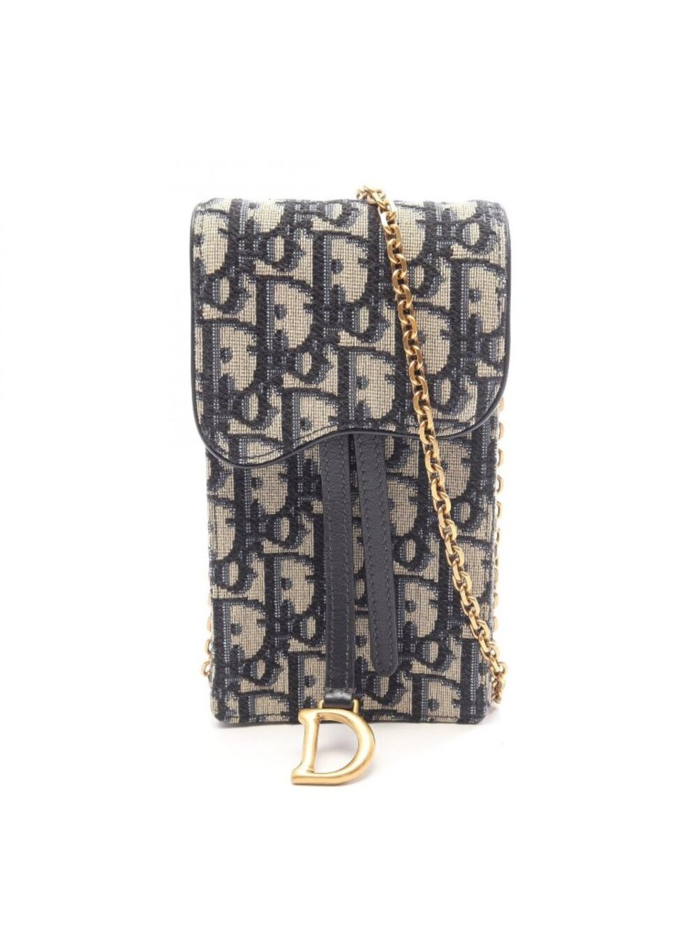 Dior Shoulder Bag Oblique Vertical Saddle Pouch Navy Ivory Canvas Leather
